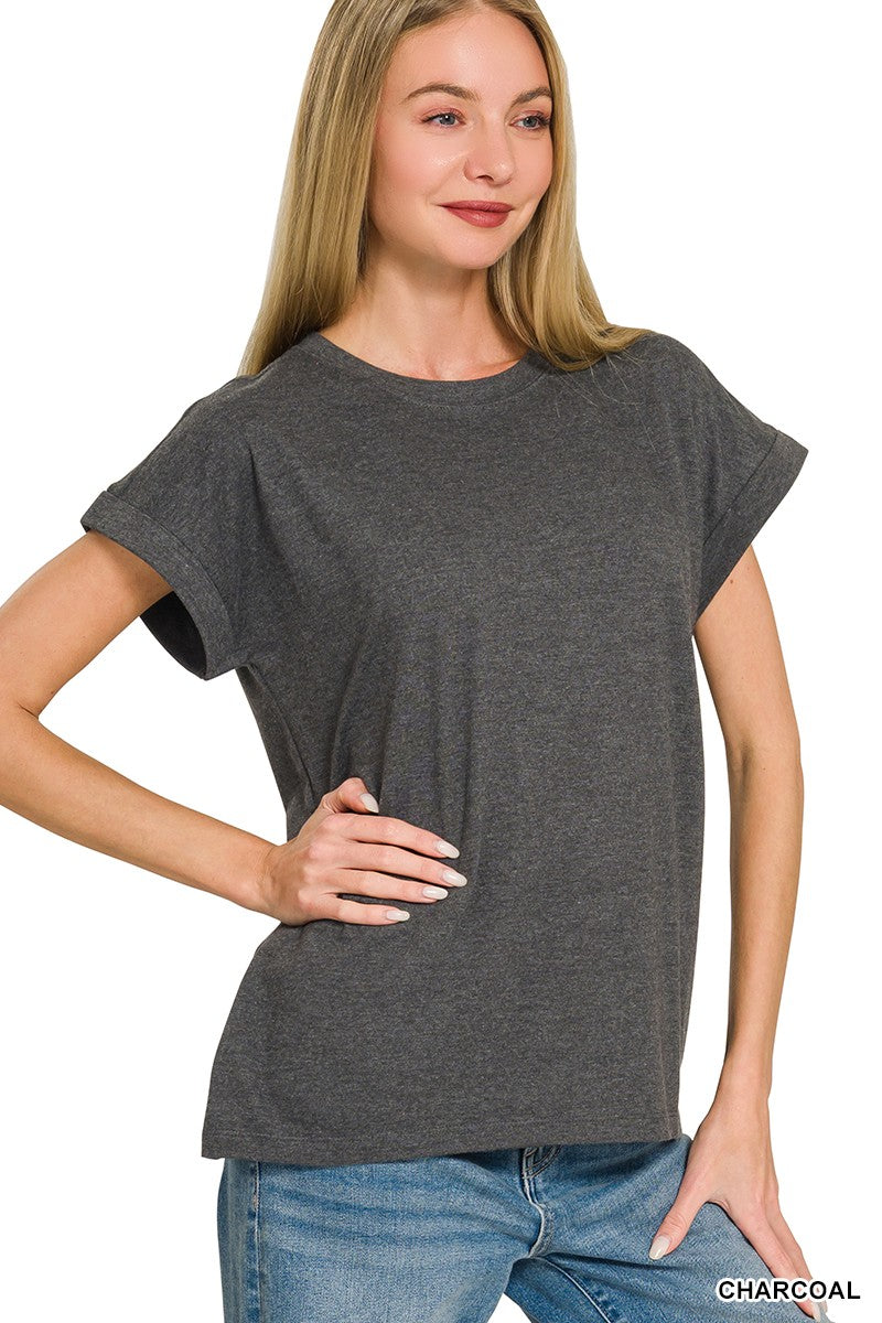 Cotton Folded Sleeve T-shirt