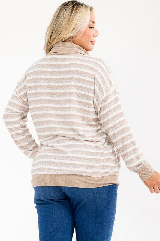 Plus Size Striped Knit Top W/ Solid Trim