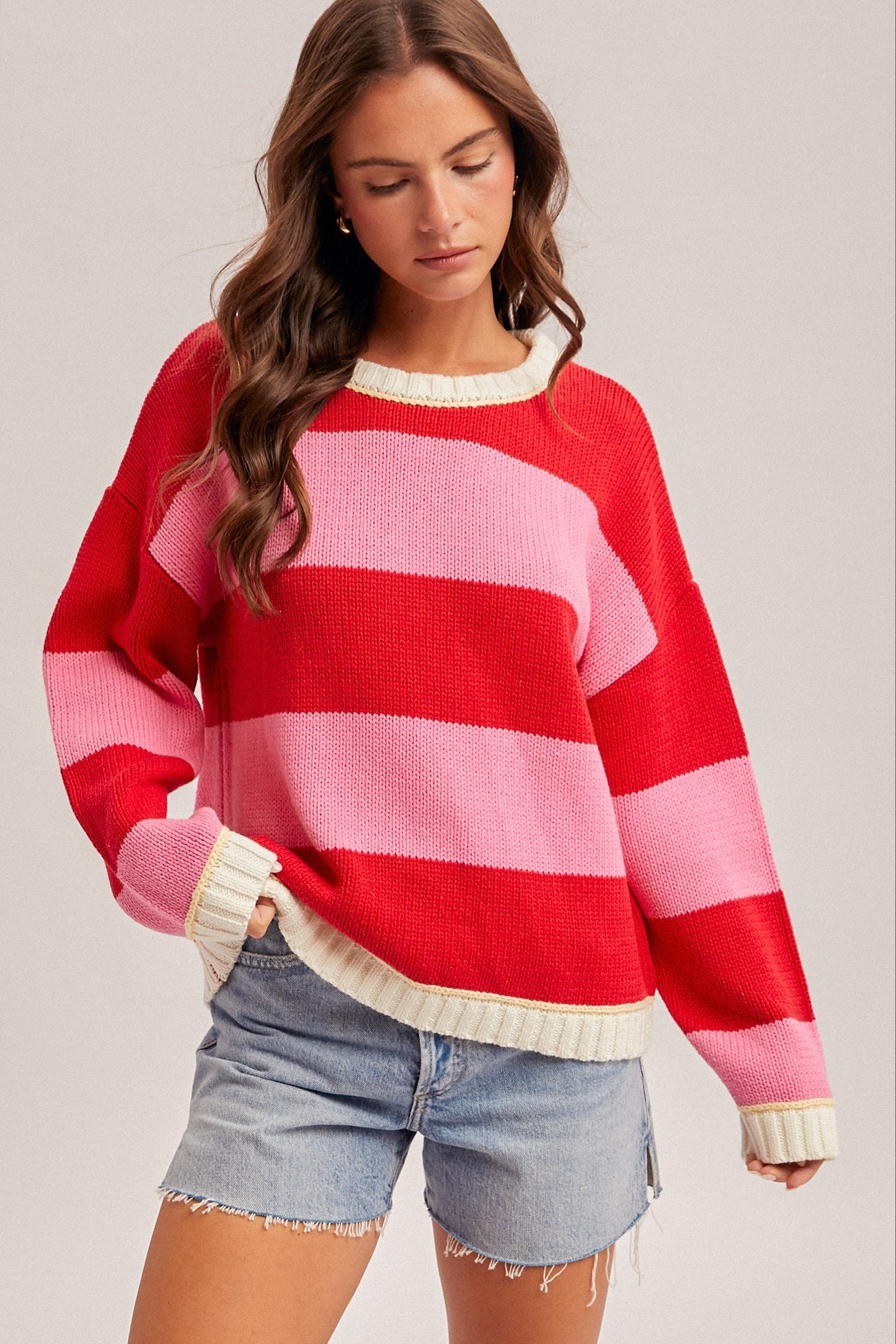 Crew Neck Relaxed Oversized Multi Color Sweater
