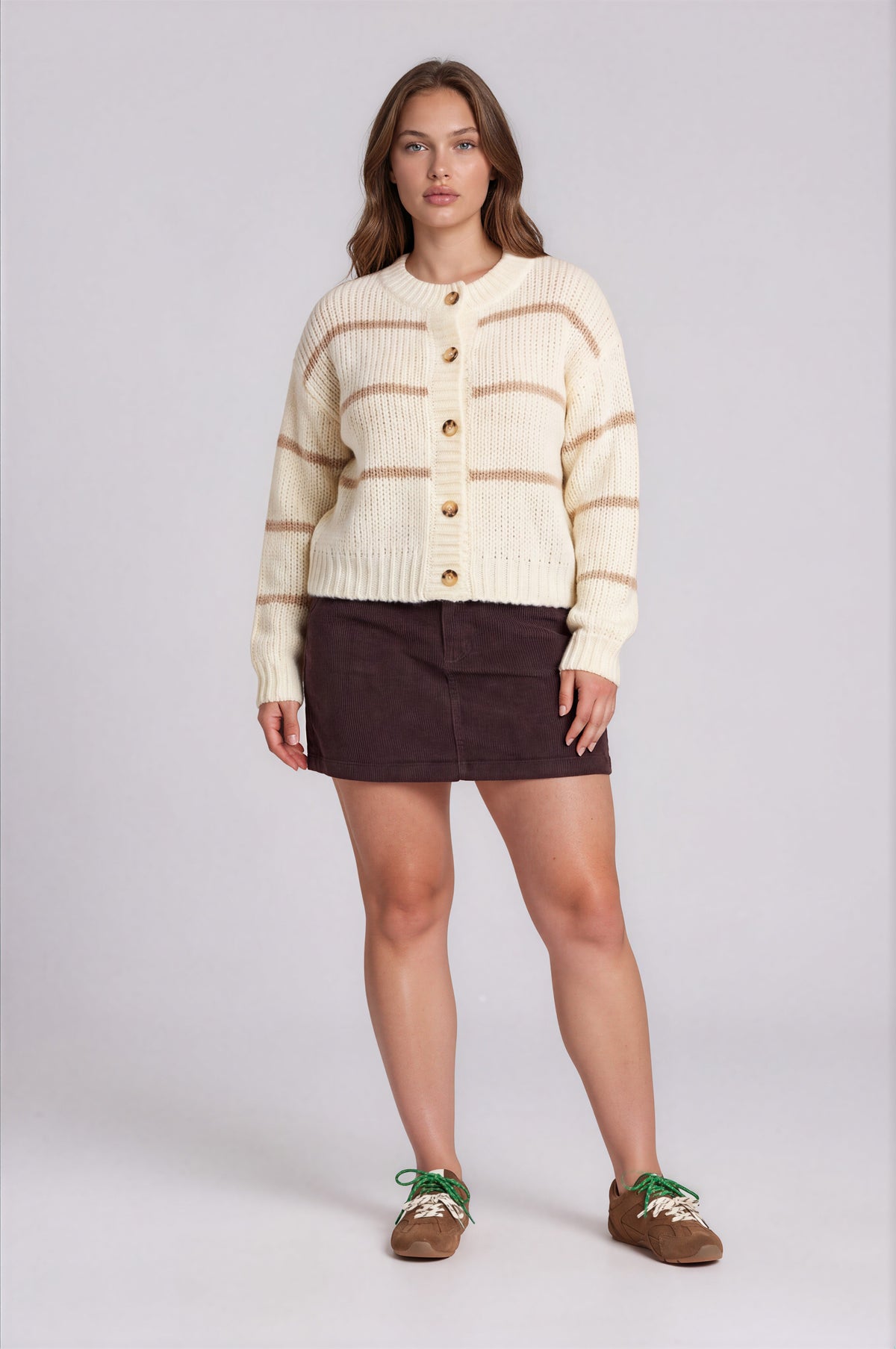 Plus Stripe Jacquard Button Down Knit Cardigan