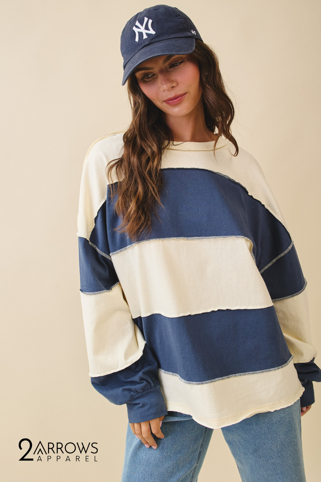 Contrast Panel Long Sleeve Slouchy Pullover