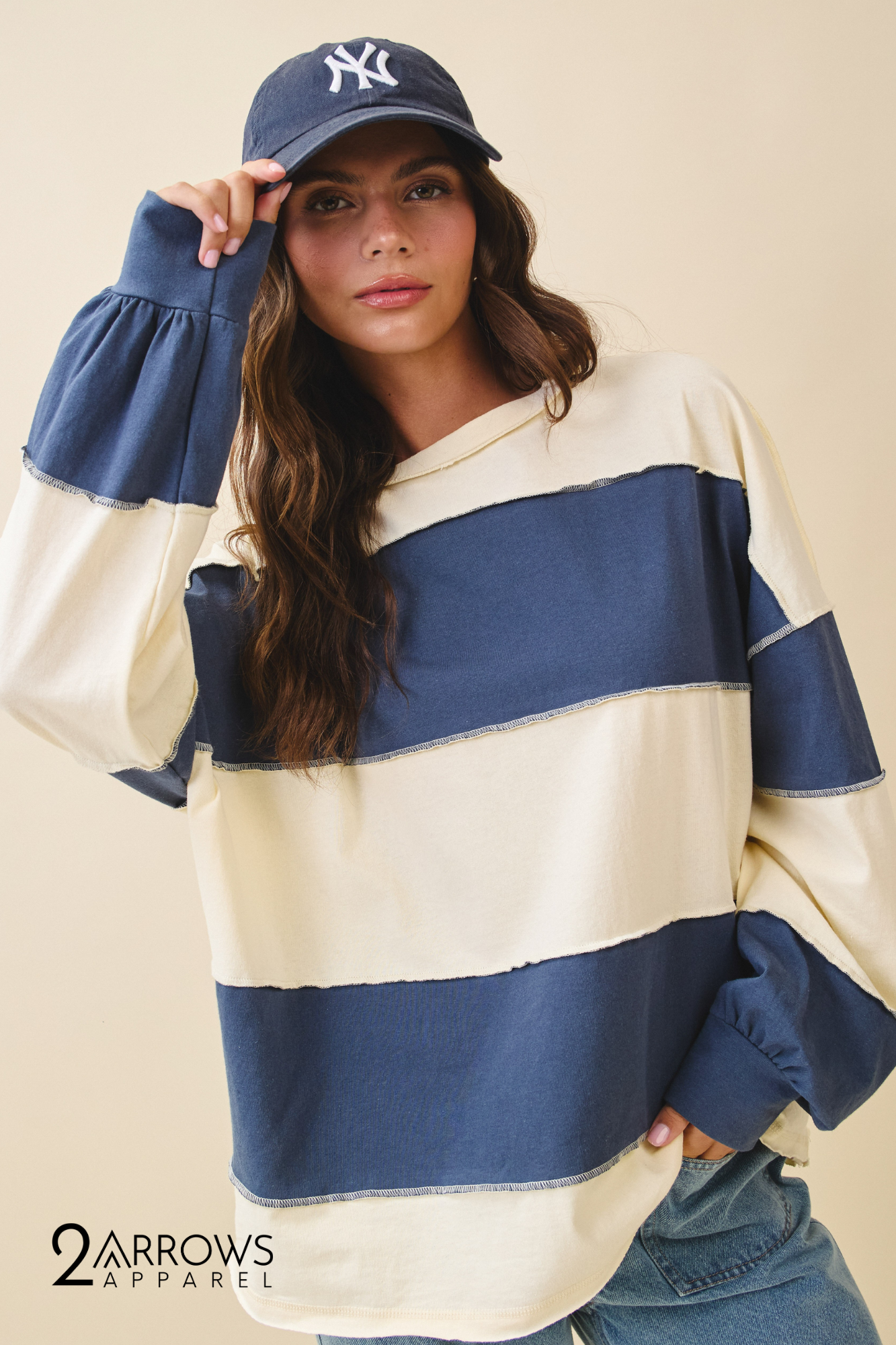 Contrast Panel Long Sleeve Slouchy Pullover