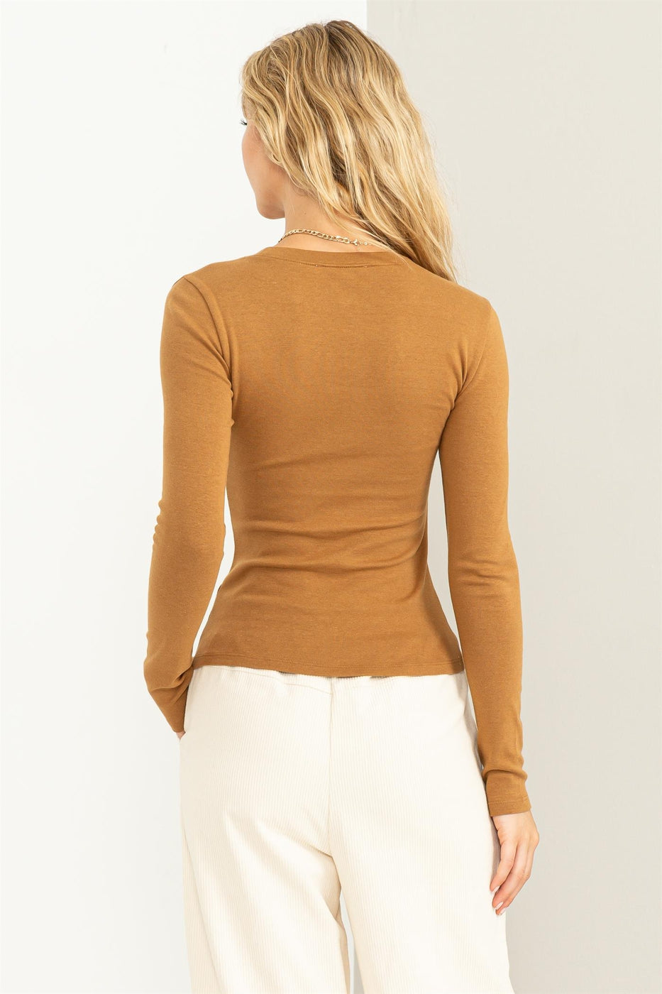 Henley Neck Long Sleeve Top