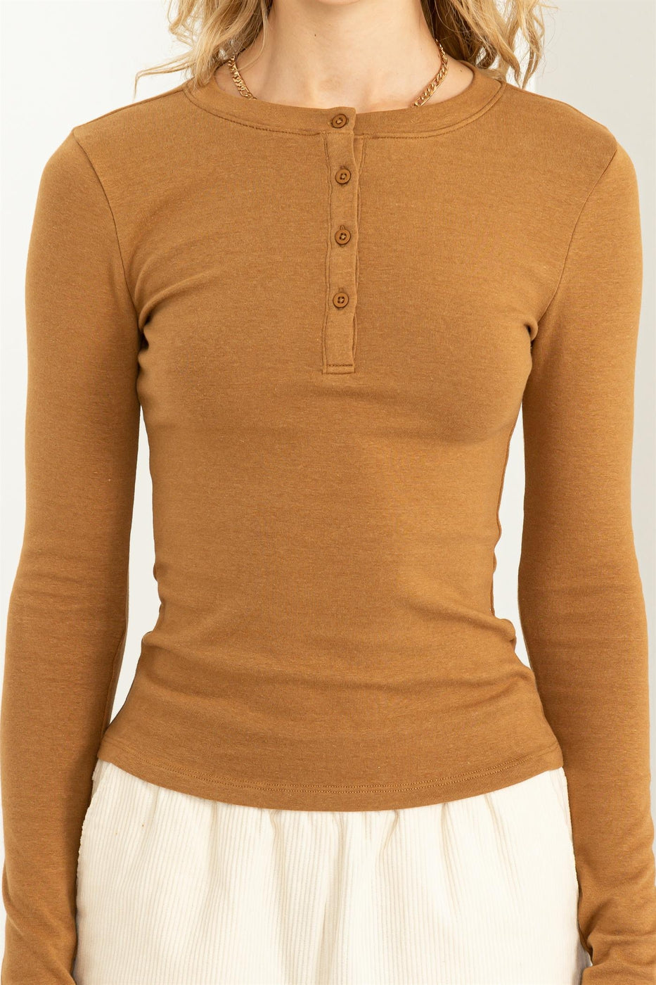 Henley Neck Long Sleeve Top