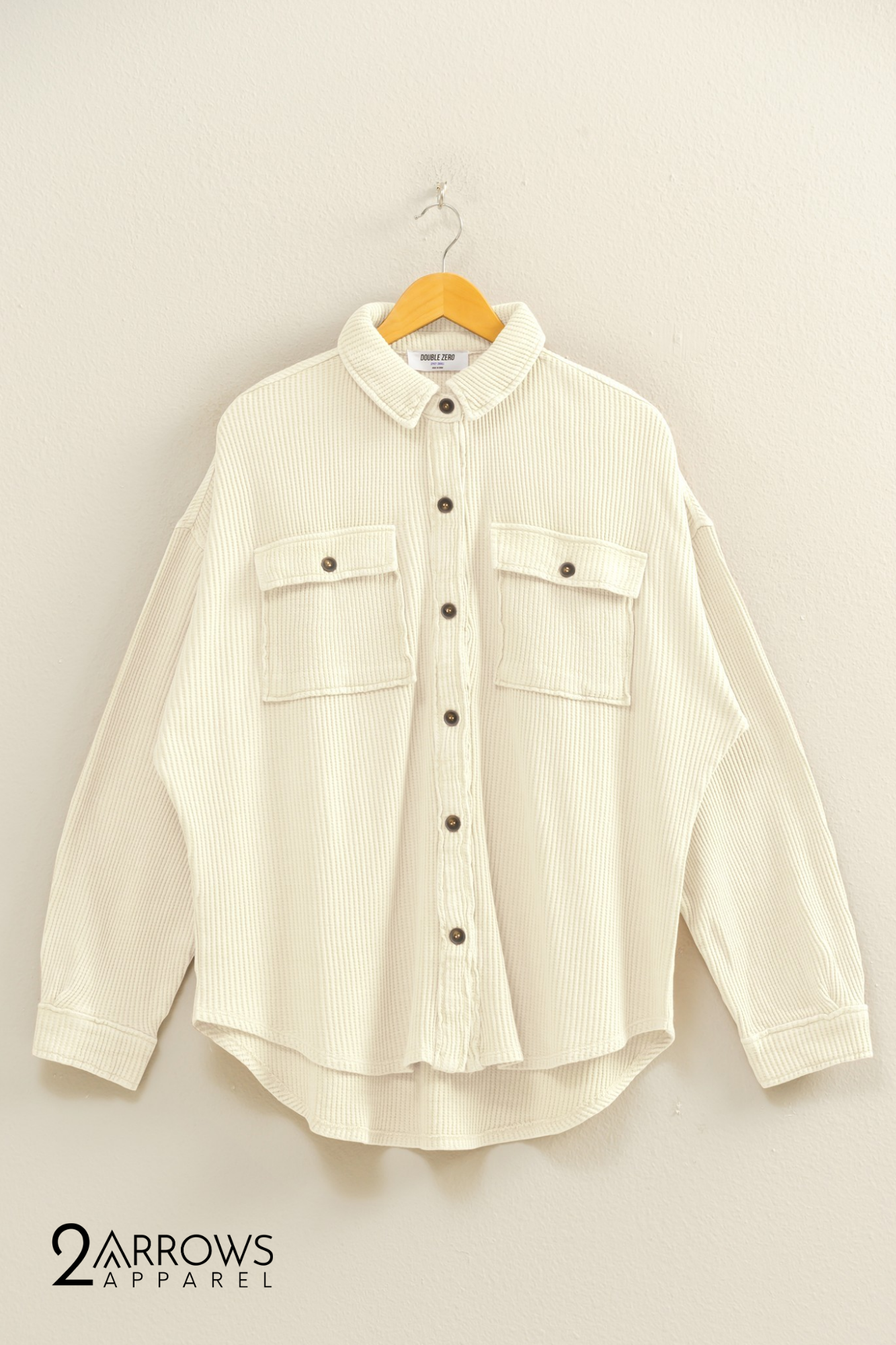Oversized Mineral Washed Waffle Button Up Shacket - Cream