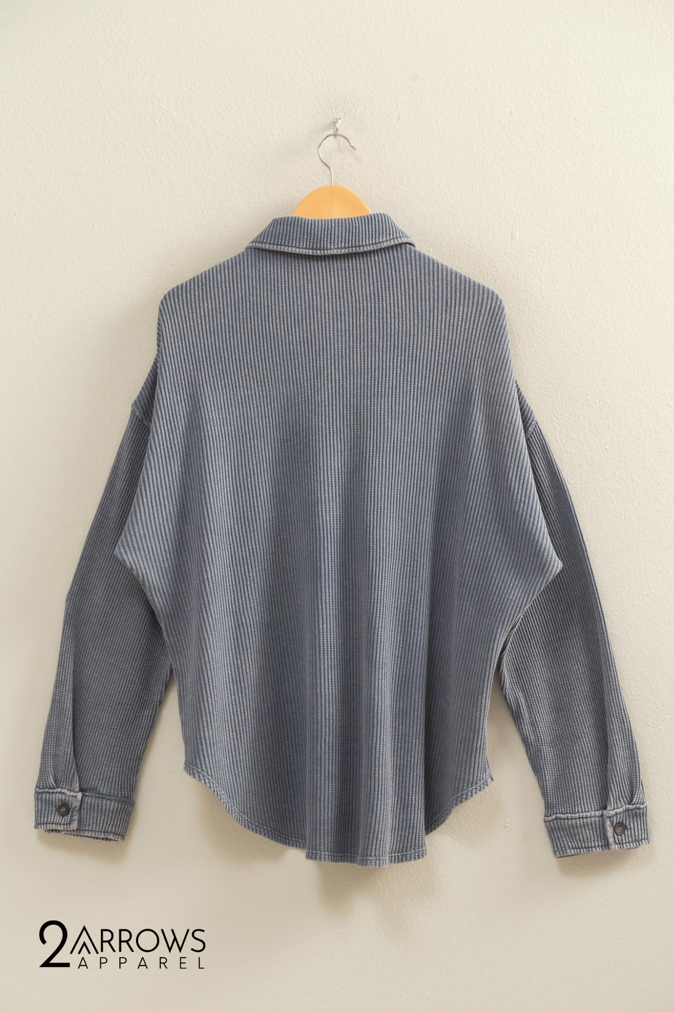 Oversized Mineral Washed Waffle Button Up Shacket - Dusty Navy