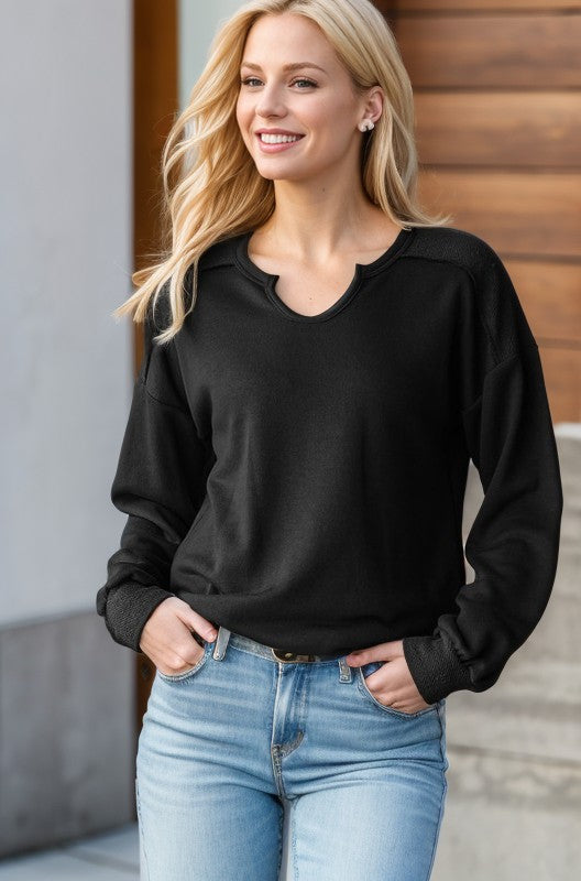 Plus Puff Sleeve Solid Top - Black