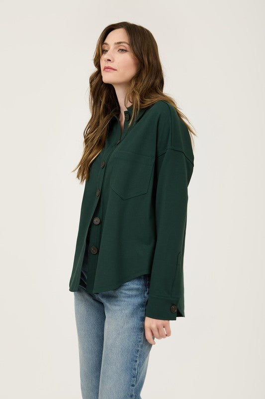 Solid Collared Long Sleeve Button Down Shacket