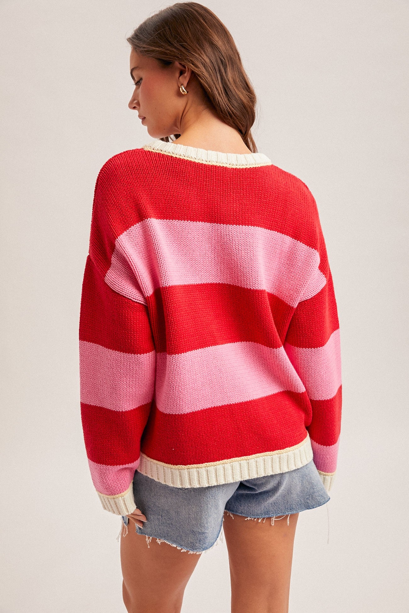 Crew Neck Relaxed Oversized Multi Color Sweater