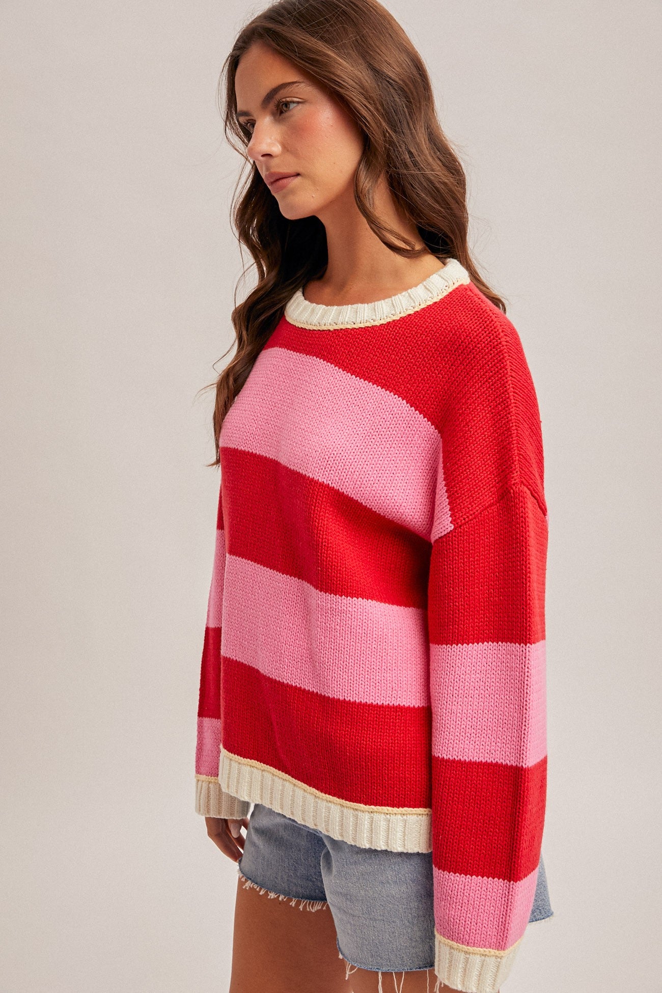 Crew Neck Relaxed Oversized Multi Color Sweater