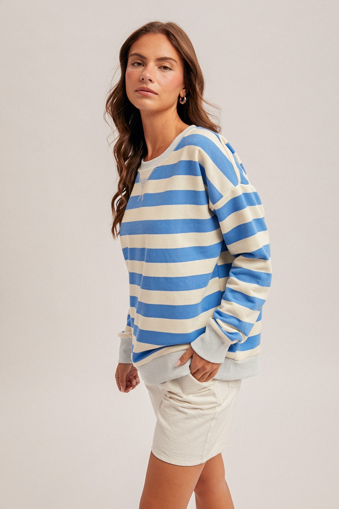 Oversized French Terry Striped Sweatshirt