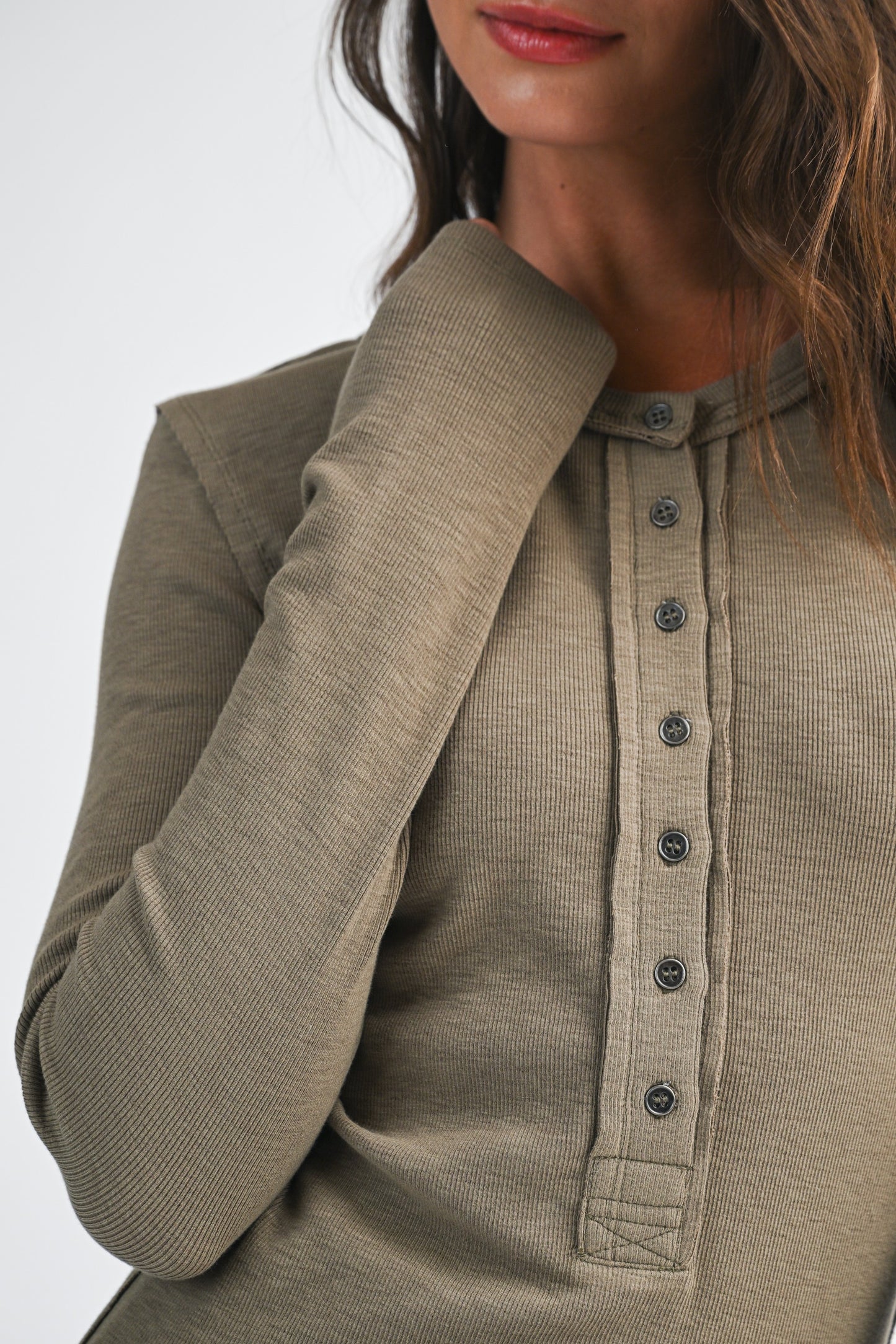 Mocha Henley Long Sleeve Top