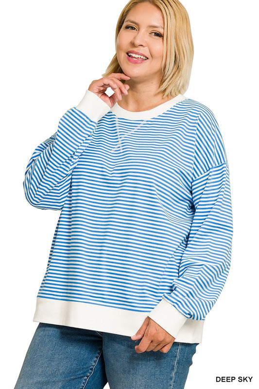 Plus Striped Rib Banded Pullover