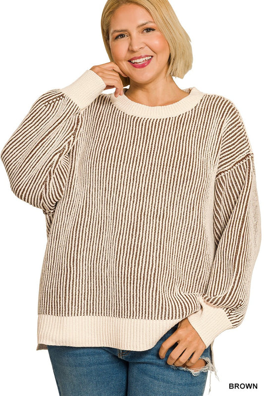 Plus Two Tone Crewneck Sweater