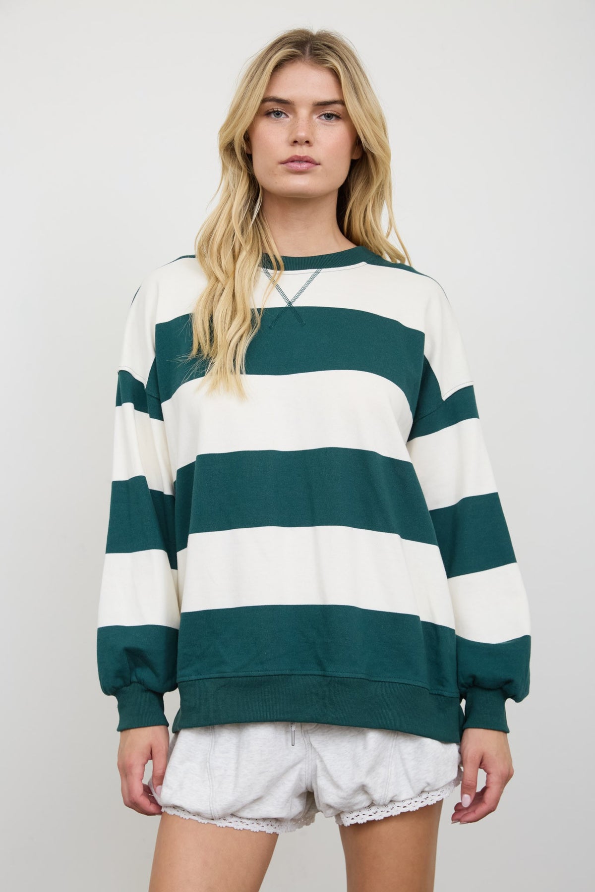 Oversized Wide Stripe Crew Neck Knit Top