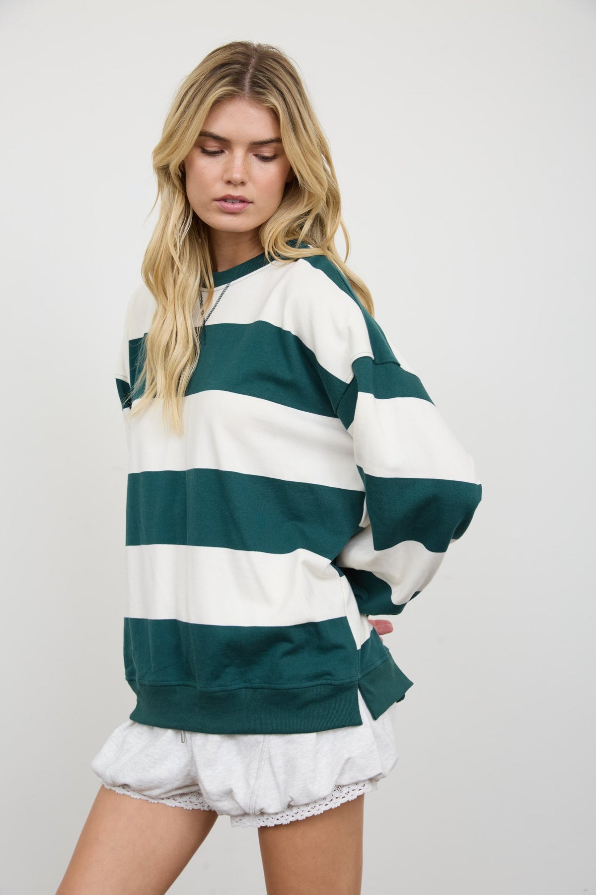 Oversized Wide Stripe Crew Neck Knit Top