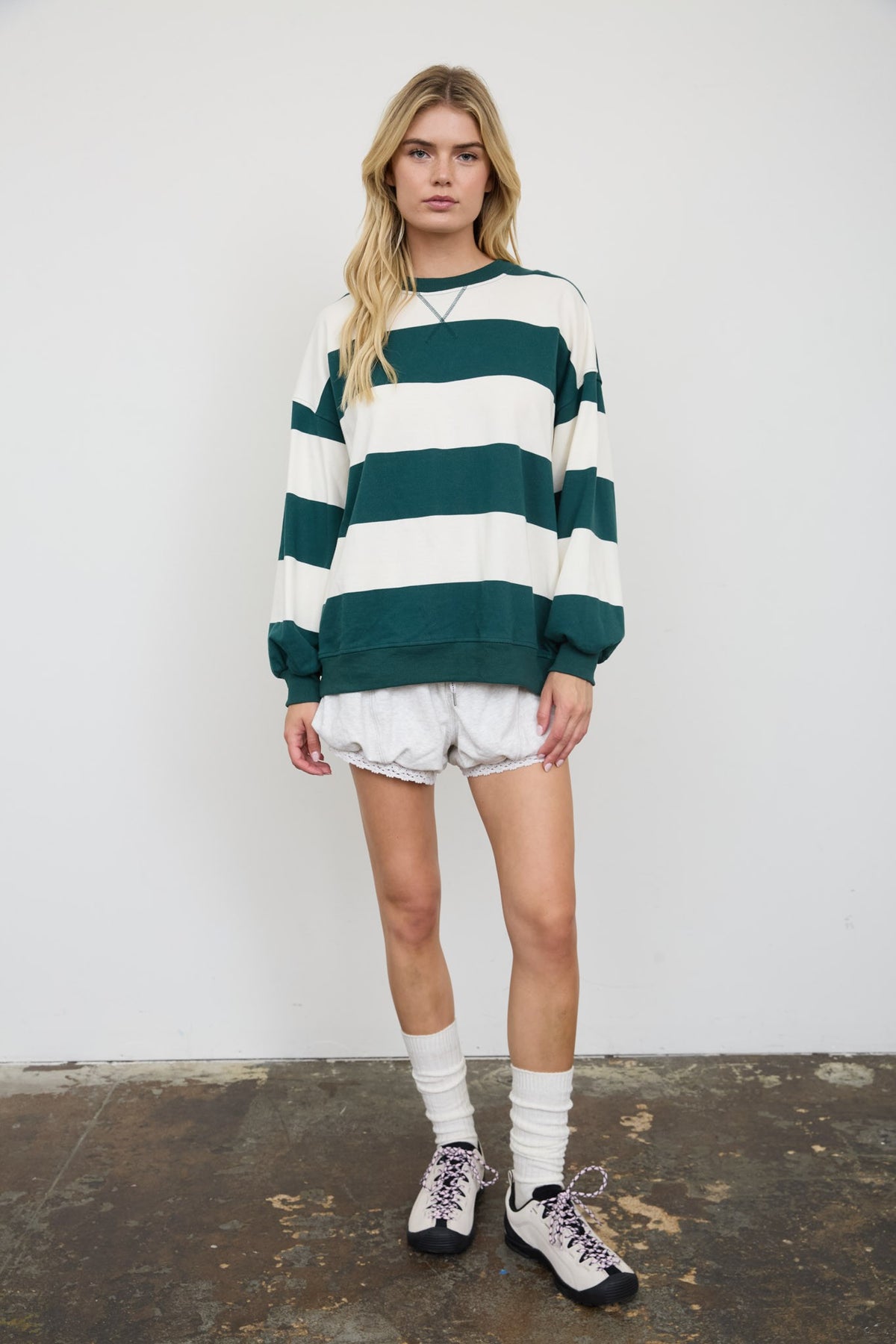Oversized Wide Stripe Crew Neck Knit Top