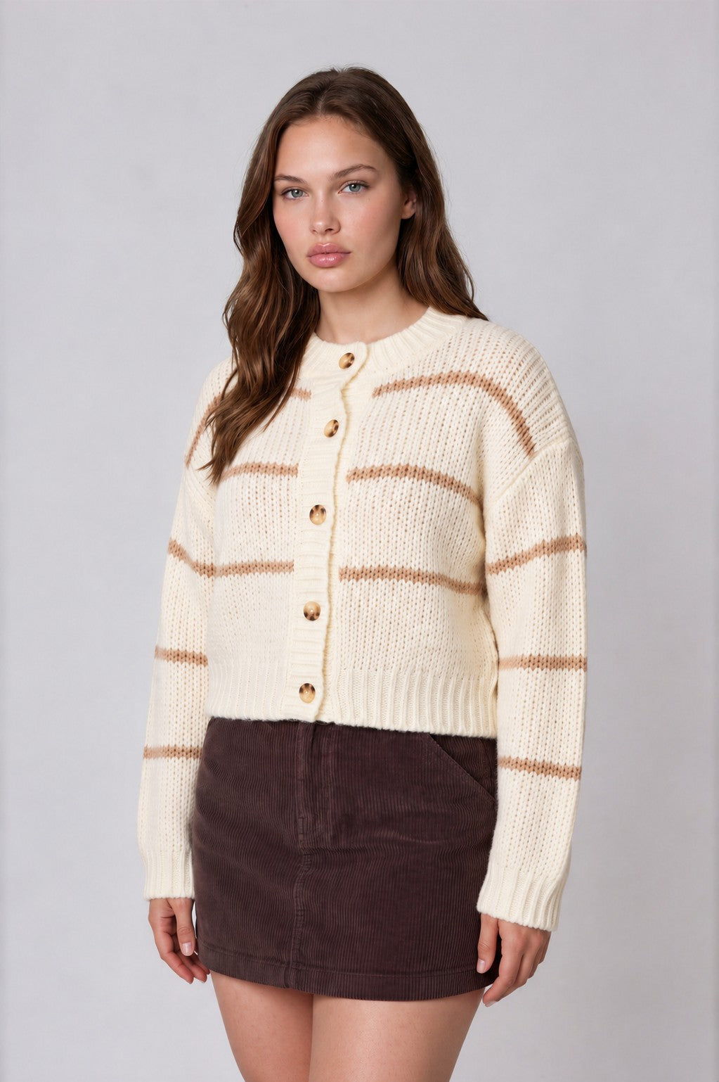 Plus Stripe Jacquard Button Down Knit Cardigan