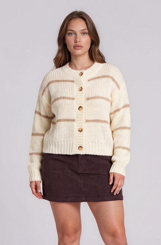 Plus Stripe Jacquard Button Down Knit Cardigan