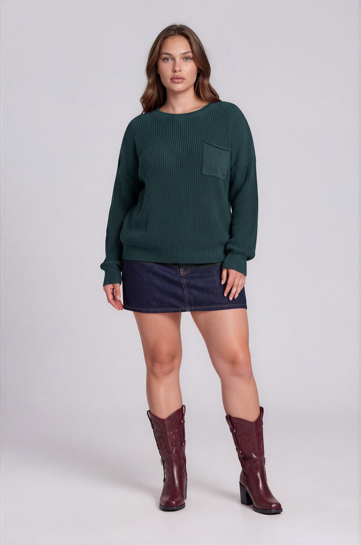 Plus Raw Edge Cropped Long Sleeve Knit Sweater