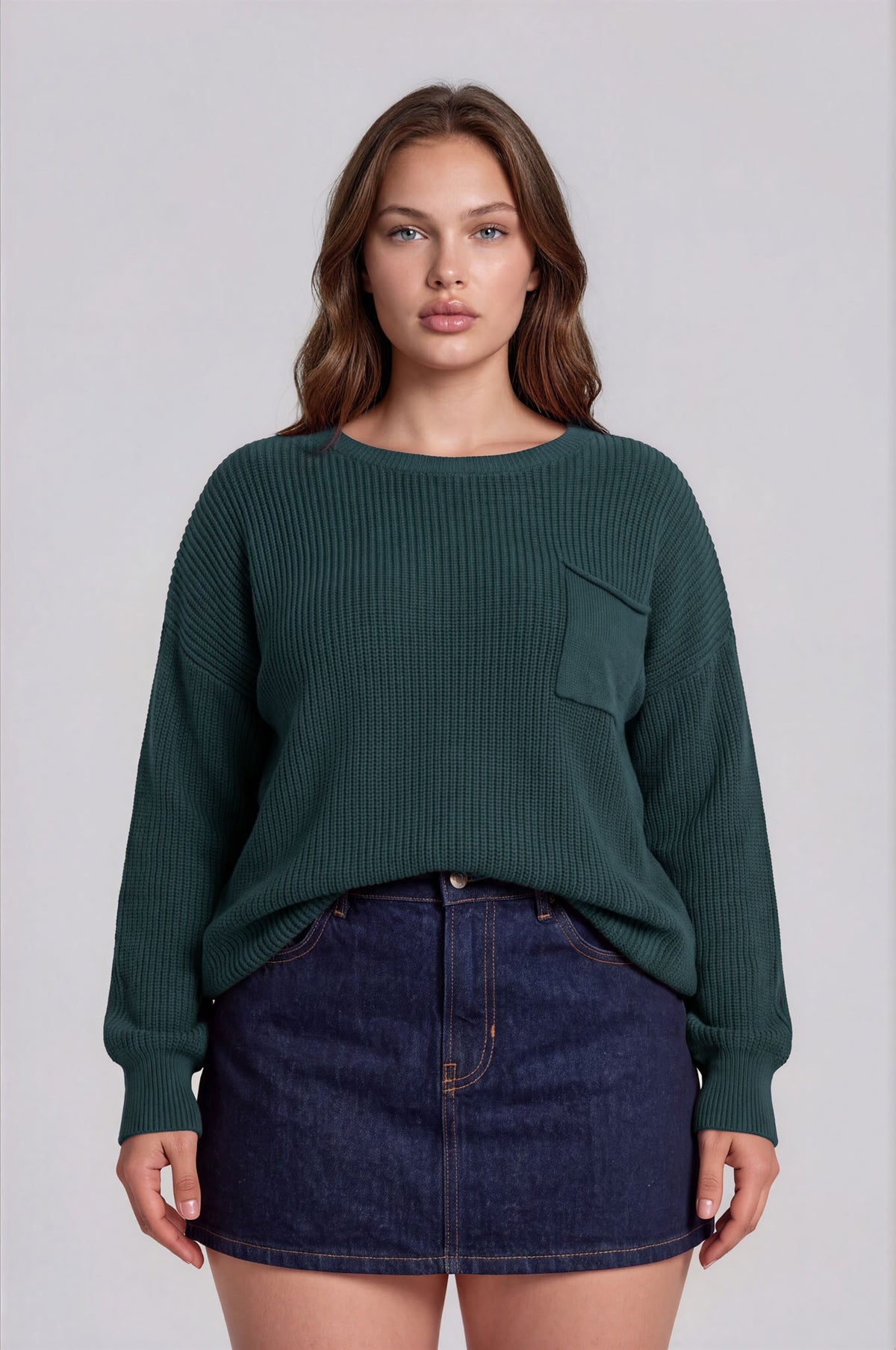 Plus Raw Edge Cropped Long Sleeve Knit Sweater