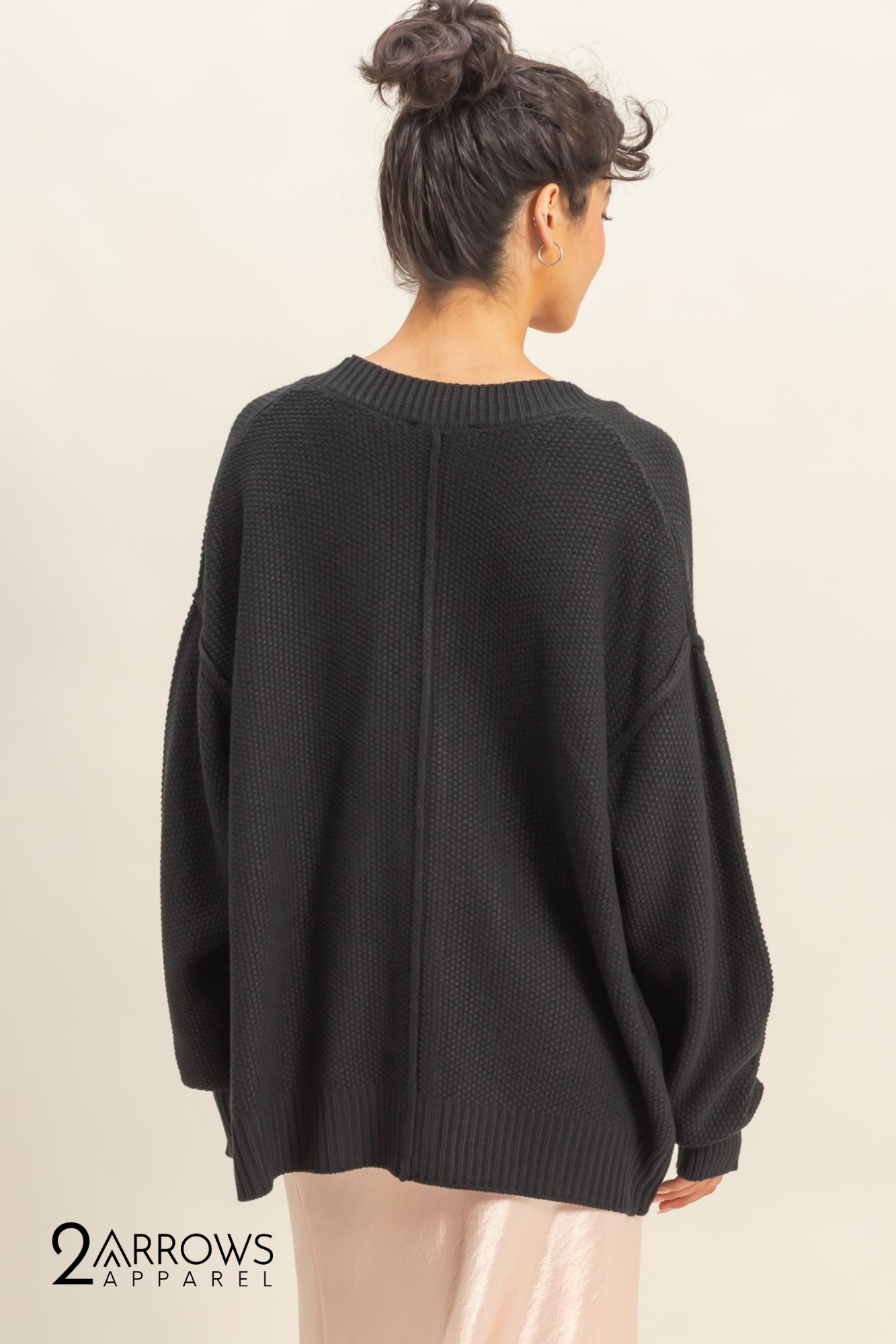 Button-front Oversized Cardigan- Black