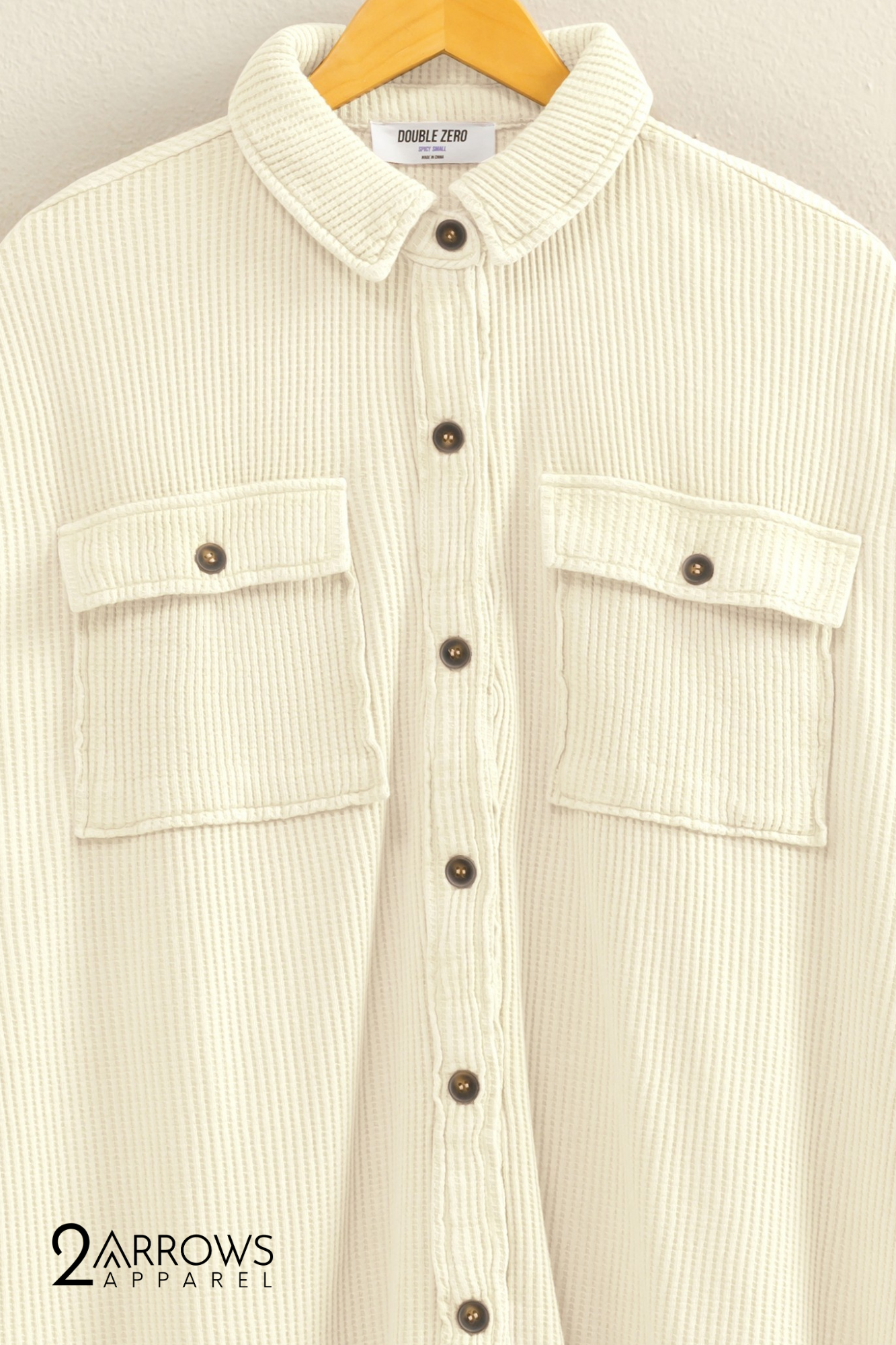 Oversized Mineral Washed Waffle Button Up Shacket - Cream