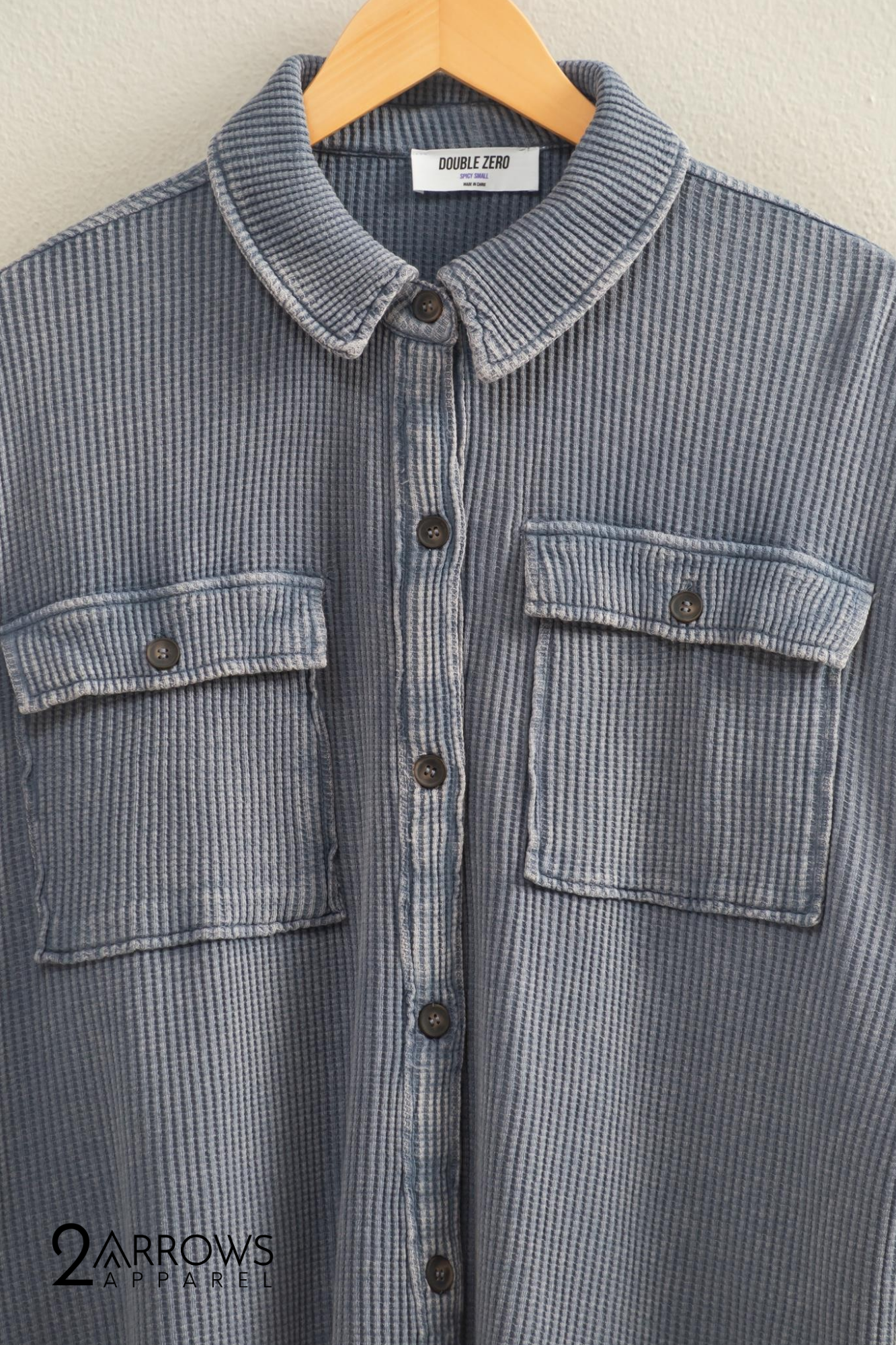 Oversized Mineral Washed Waffle Button Up Shacket - Dusty Navy