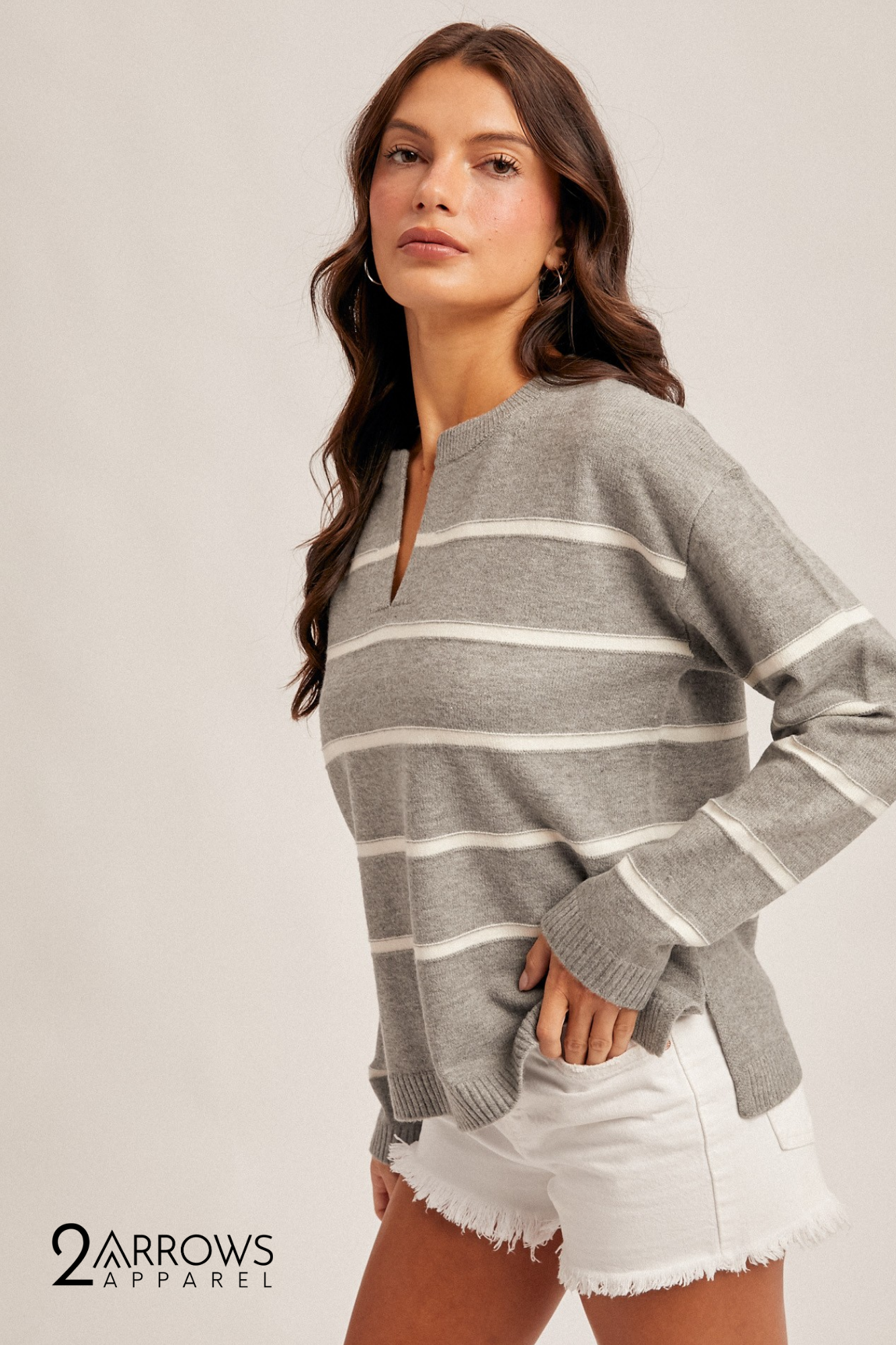 Stripe V-neck Sweater Knit Top