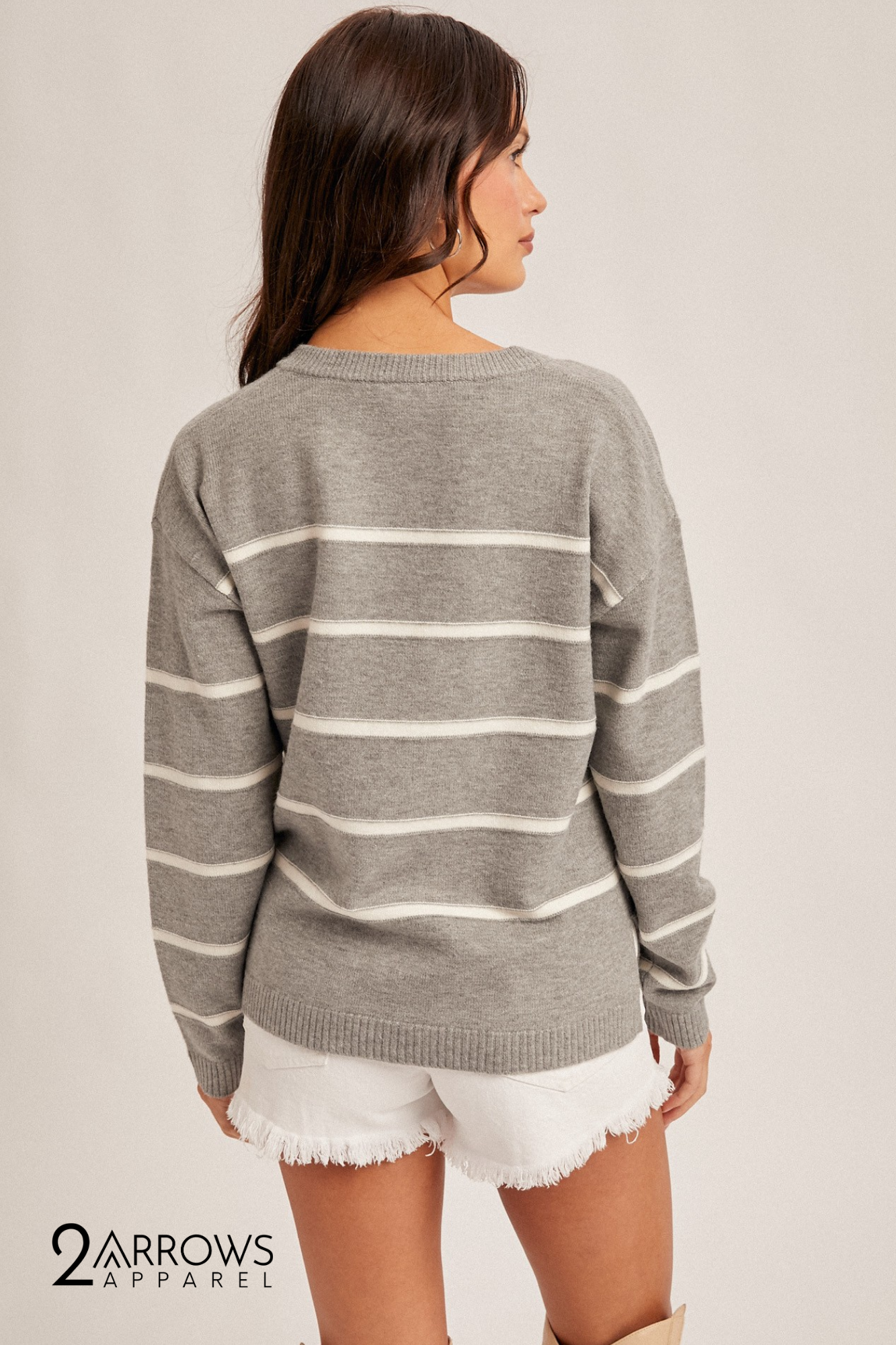 Stripe V-neck Sweater Knit Top