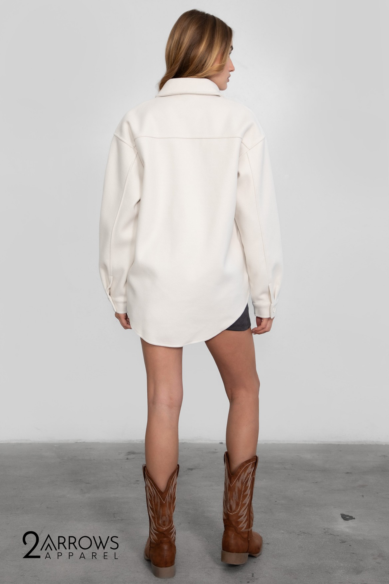 Birken Faux Wool Collared Shirt Shacket - Ecru