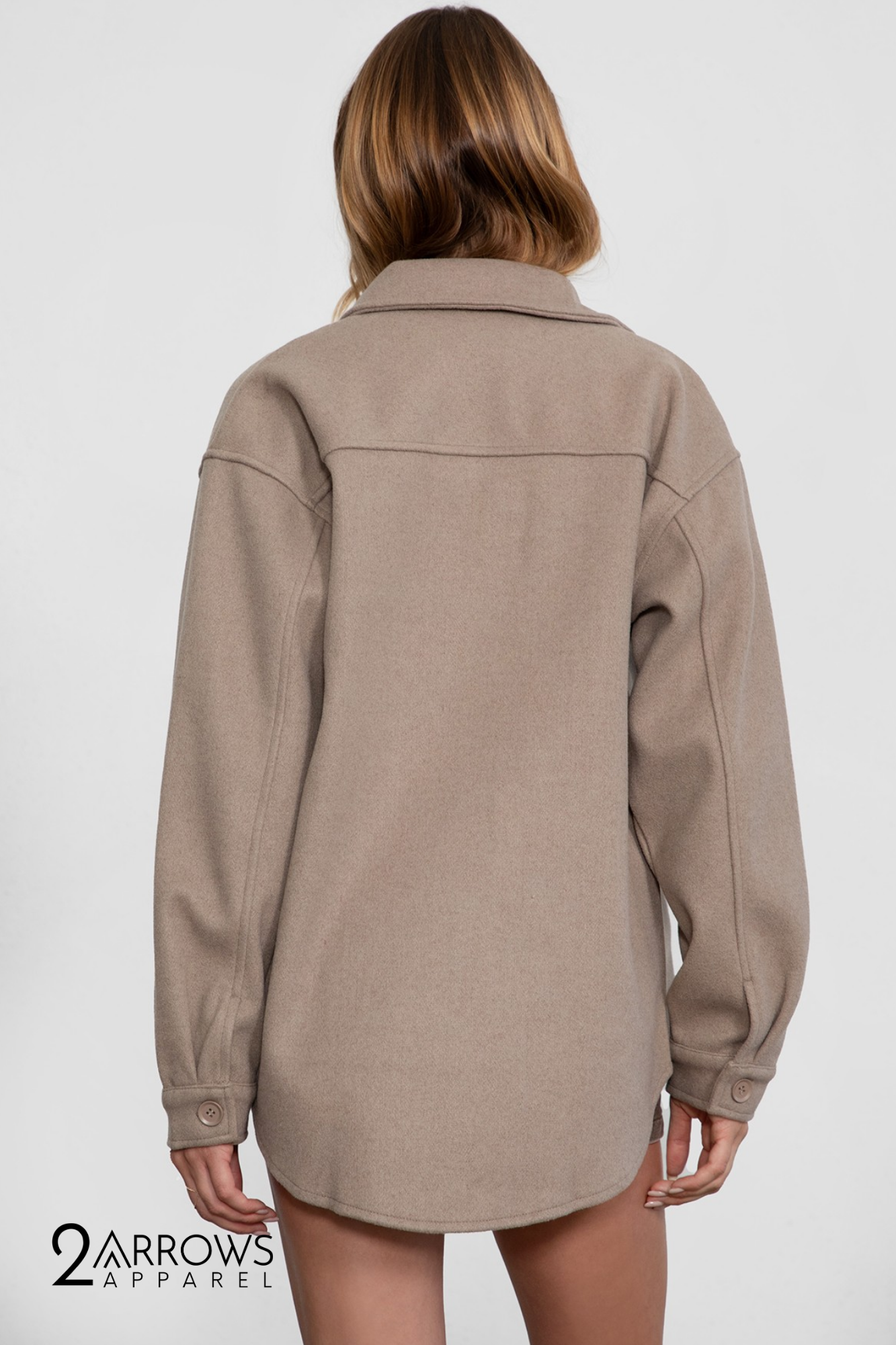 Birken Faux Wool Collared Shirt Shacket - Taupe