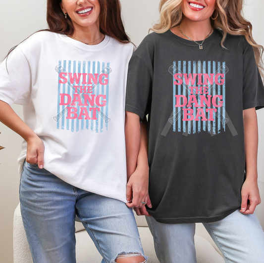 Vintage Stripe Swing The Dang Bat- Blue & Pink
