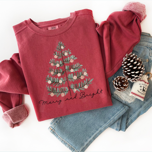 Watercolor Tree Merry and Bright Sweatshirt