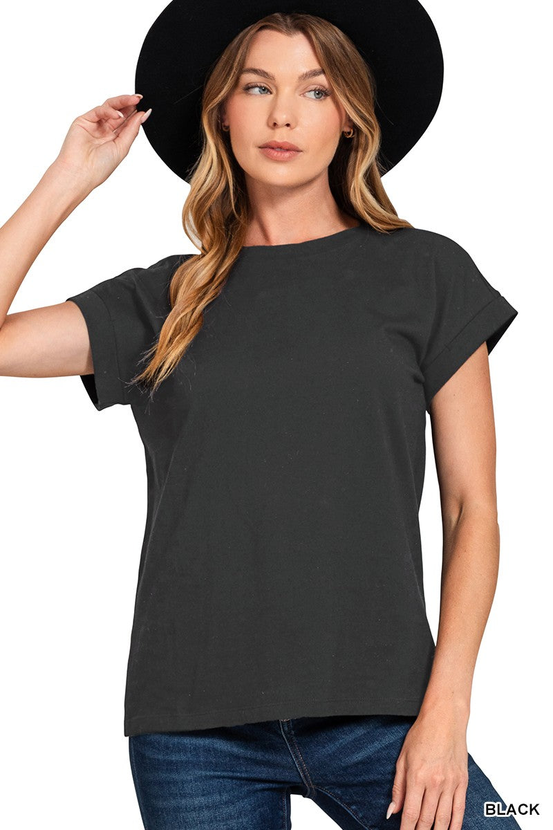 Cotton Folded Sleeve T-shirt