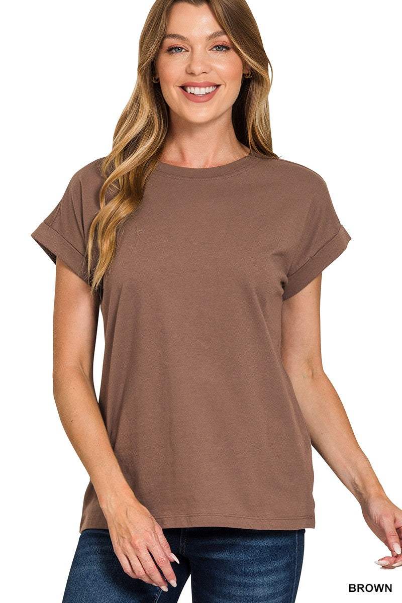 Cotton Folded Sleeve T-shirt