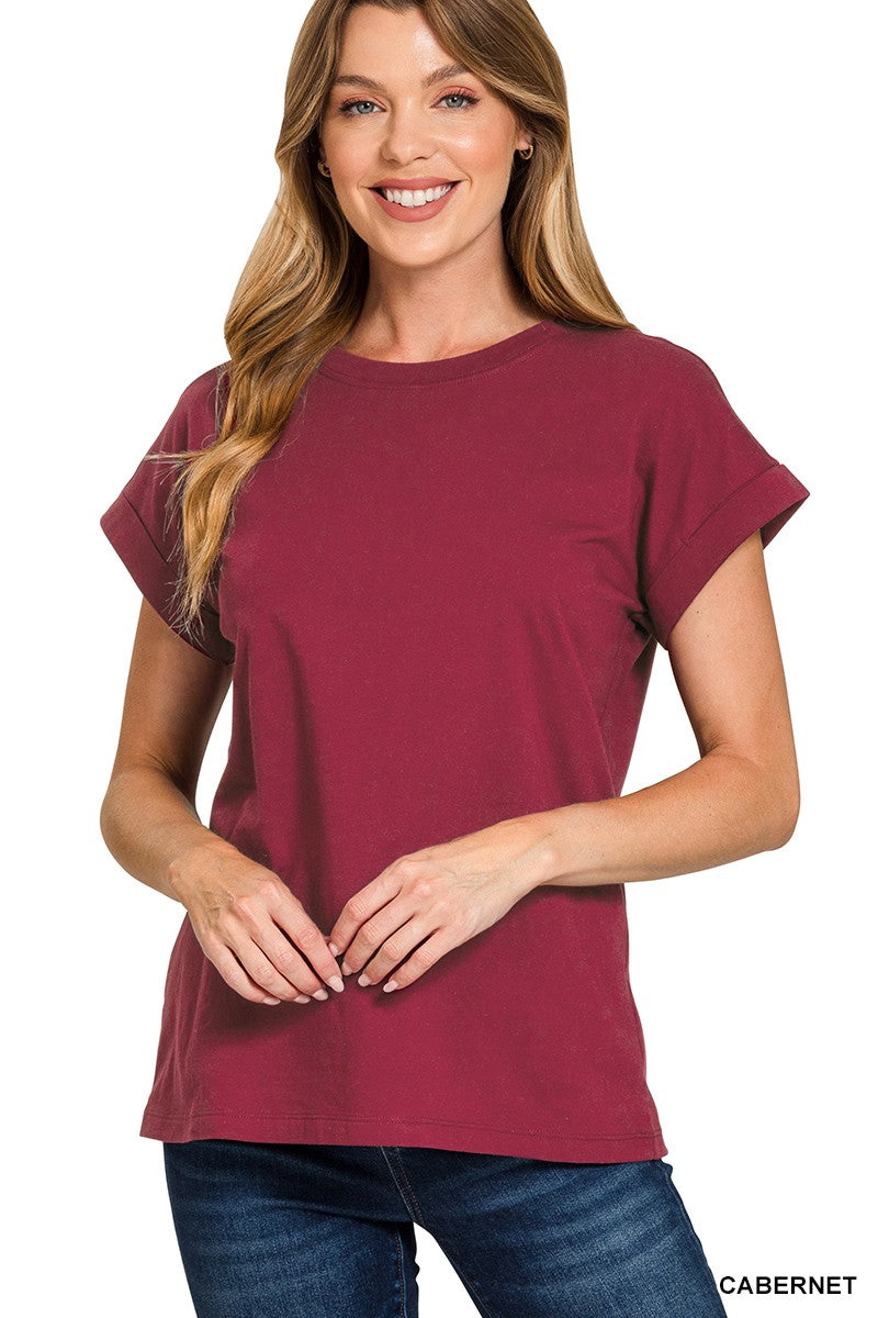 Cotton Folded Sleeve T-shirt