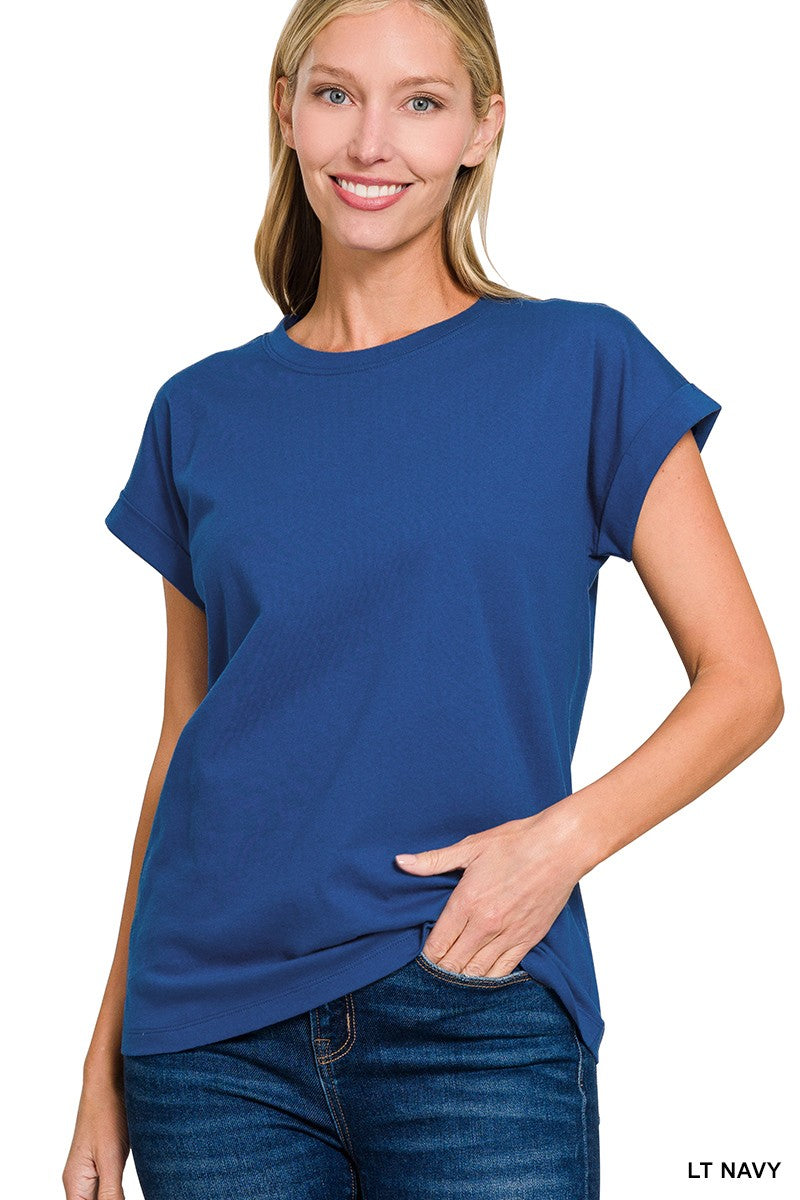 Cotton Folded Sleeve T-shirt